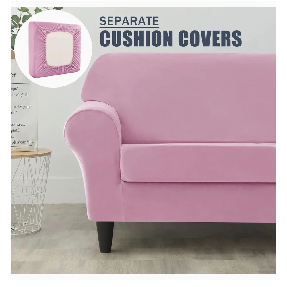 Pink Velvet Sofa Slipcover Straight 2-Cushion Size Medium